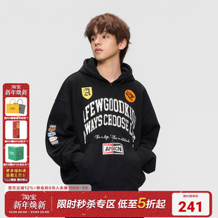 复古百搭帽衫 卫衣美式 男女春秋外套上衣 做旧印花开衫 AFGK25FW号码