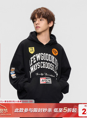AFGK25FW号码做旧印花开衫卫衣美式复古百搭帽衫男女春秋外套上衣