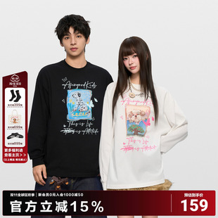 AFGK25FW涂鸦字体photo小狗长袖T恤春秋男女美式上衣情侣打底衫