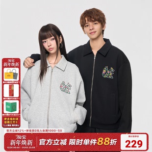 AFGK25FW空气层花卉刺绣翻领夹克秋季 休闲上衣男女潮牌拉链开衫