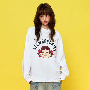 AFGK x 不二家联名 美式基础圆领长袖秋季宽松打底衫情侣休闲上衣