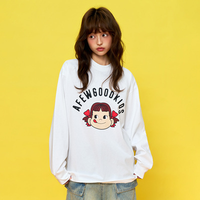 AFGK x 不二家联名 美式基础圆领长袖秋季宽松打底衫情侣休闲上衣