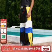 男女春秋潮牌小众设计感长裤 AFGK24FW美式 街头黑黄撞色拉链皮裤