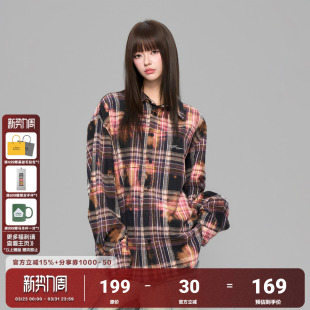 AFGK25FW美式 外套春秋情侣休闲上衣男女复古百搭衬衣 扎染格纹衬衫
