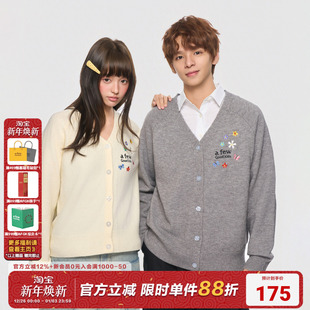 上衣 针织衫 AFGK25FW蝴蝶刺绣简约V领开衫 毛衣男女慵懒风情侣长袖