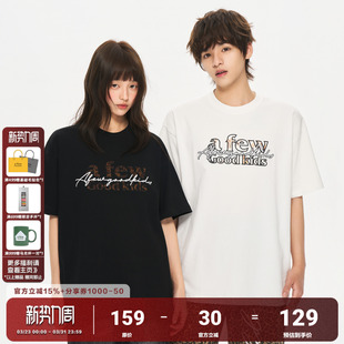 情侣国潮纯棉半袖 T恤夏季 tee 豹纹蕾丝贴布刺绣短袖 AFGK26SS美式