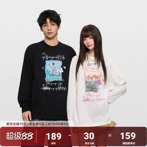 AFGK25FW涂鸦字体小狗长袖T恤