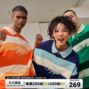 AFGK2024SS 条纹polo衫男女同款拼色休闲宽松翻领百搭潮流长袖