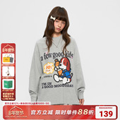 AFGK25FW卡通手绘小狗长袖 男女圆领T恤美式 潮牌宽松休闲打底上衣