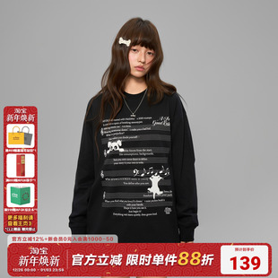 宽松打底T恤情侣休闲上衣 秋季 AFGK25FW小狗欢乐颂印花美式 长袖