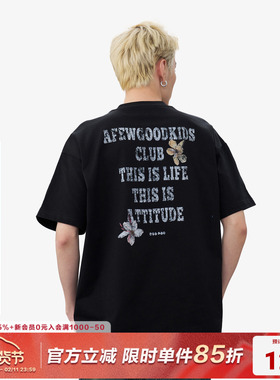 AFGK25SS破碎字体花卉印花短袖T恤夏季美式复古情侣上衣男女体恤