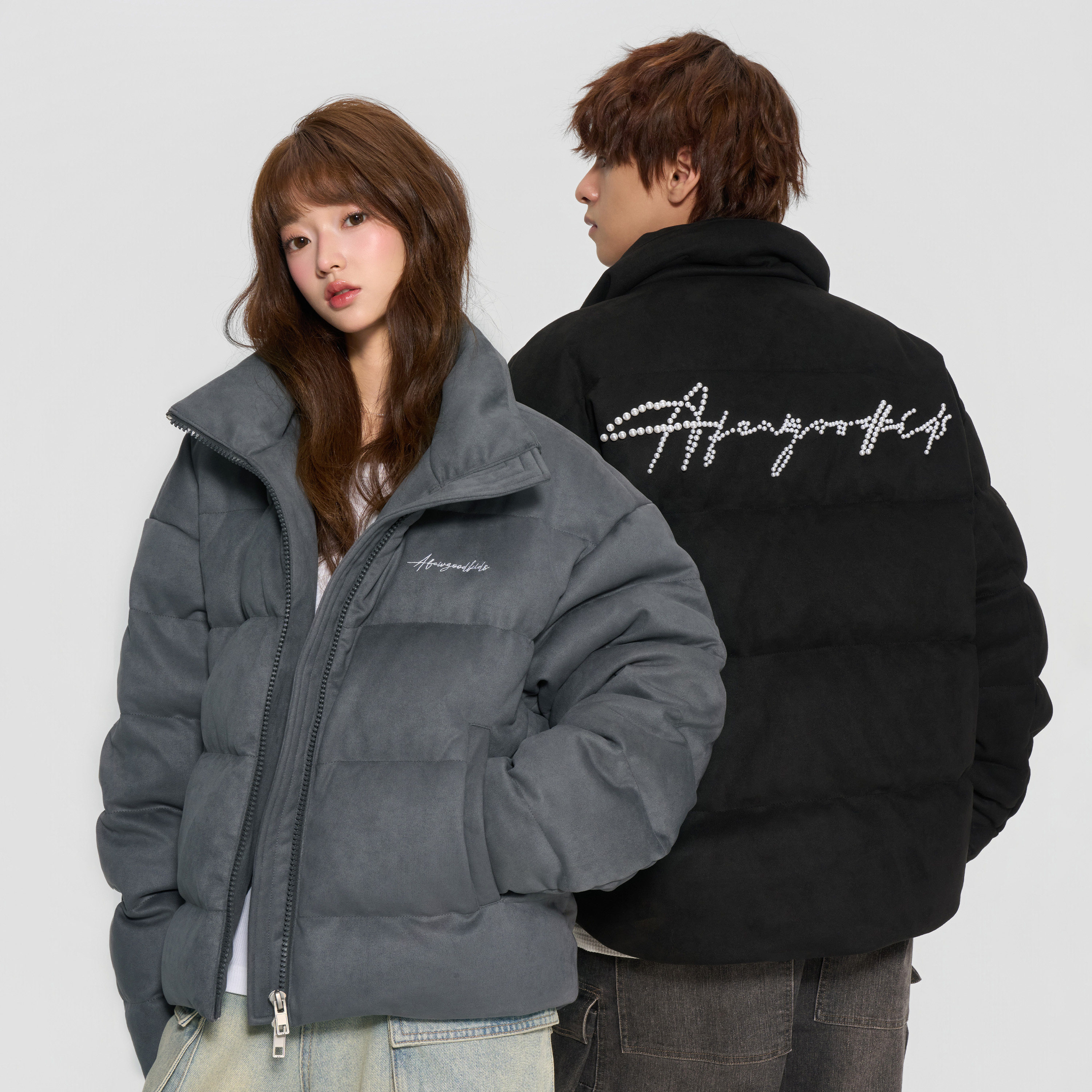 AFGK25FW麂皮立领珍珠羽绒服