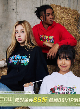 AFGK24FW国潮像素风刺绣连帽卫衣美式情侣套头帽衫男女休闲外套