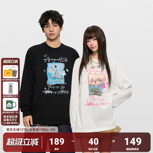 上衣情侣打底衫 T恤春秋男女美式 AFGK25FW涂鸦字体photo小狗长袖