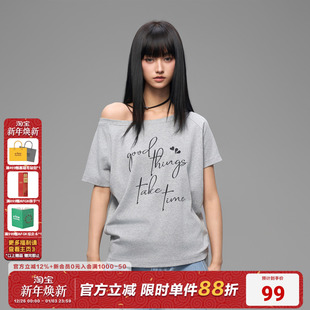 显瘦上衣夏季 辣妹露肩修身 宽松tee T恤美式 AFGK25FW草写一字肩短袖