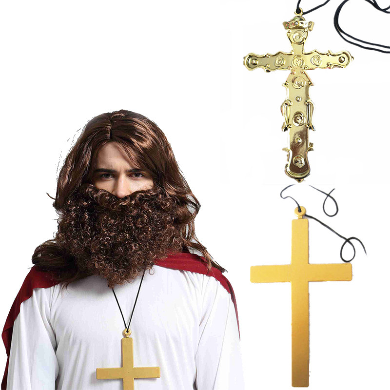 万圣节化妆舞会道具牧师神父十字架假发祈祷祷告十字架金色