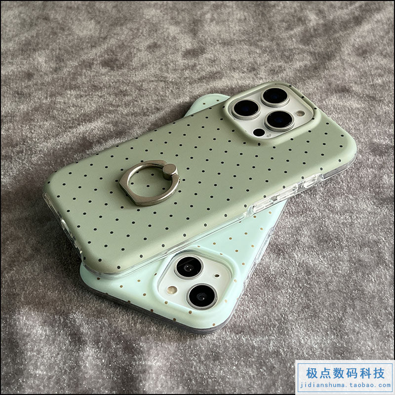简约绿色波点适用苹果16手机壳女款潮iphone17内置指一体环扣支架15硅胶防摔软壳14高级感时尚13原创现代极简
