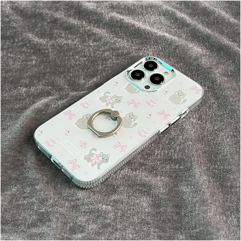 粉色蝴蝶结苹果15手机壳带指环扣