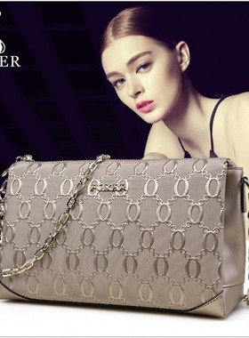 金狐狸牛皮包包女2025新款小众斜挎包潮百搭时尚女包高级感单肩包