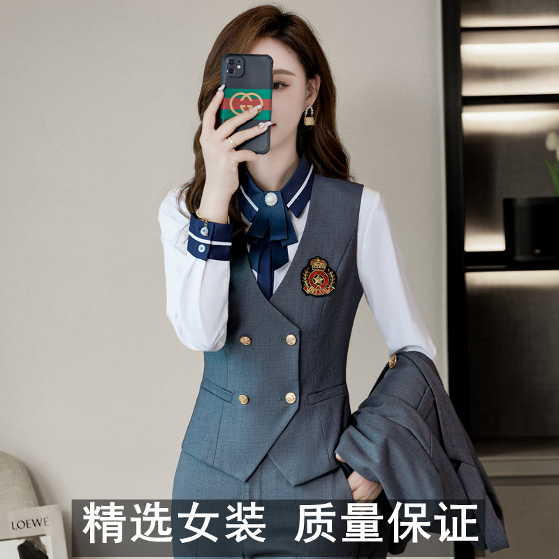 空姐马甲套装秋冬西装四件套时尚新品正装双排扣珠宝店员工作服