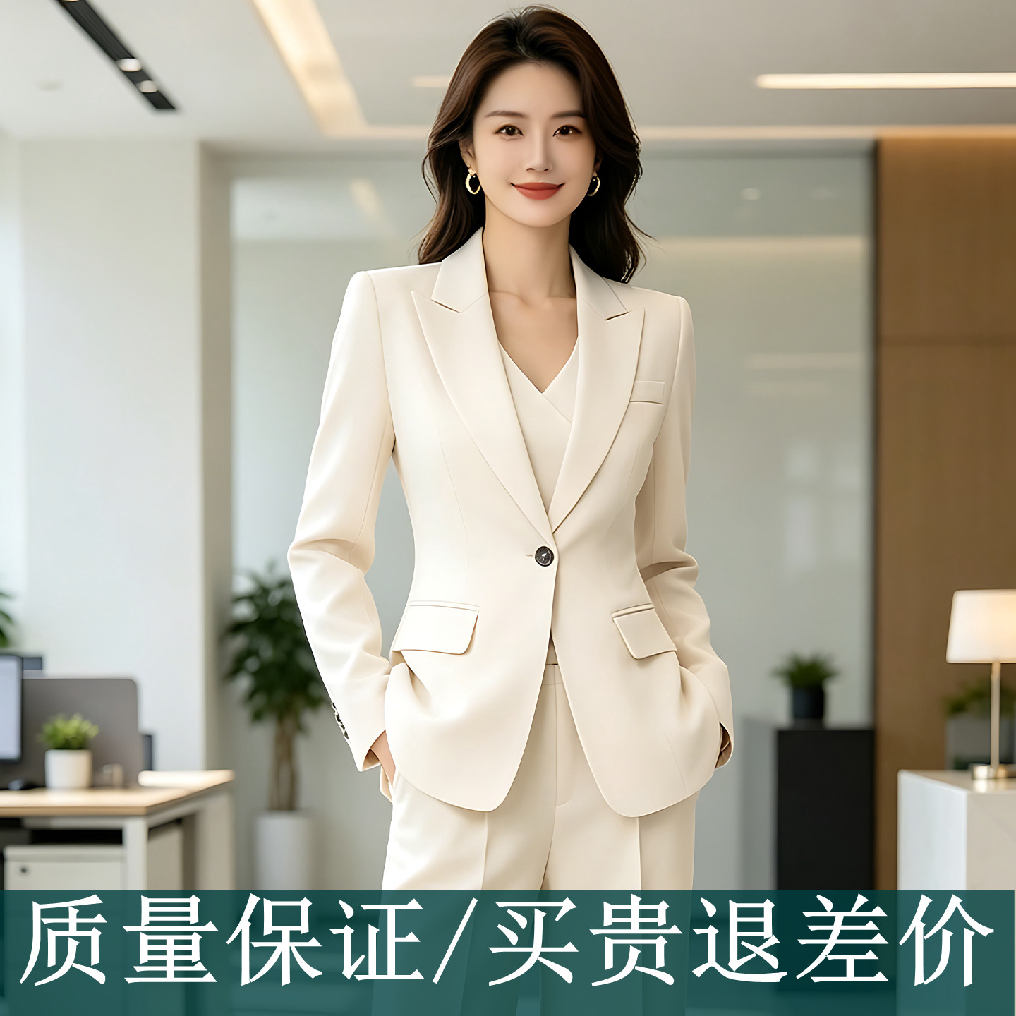 米白色职业西装套装女公务员白领楼面经理4S店超市律师眼镜店正装