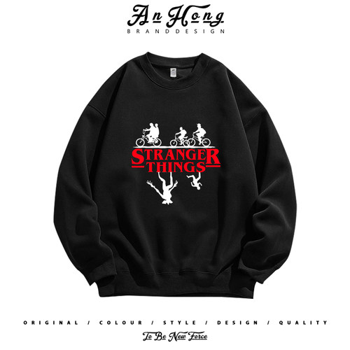 怪奇物语美式Stranger Things魔王直喷印花纯棉卫衣男装长袖T恤衫