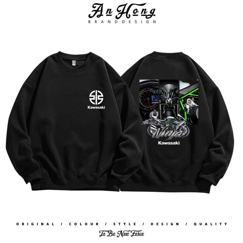 KAWASAK川崎H2重机车骑行装备长袖T恤衫宽松休闲圆领卫衣男装衣服