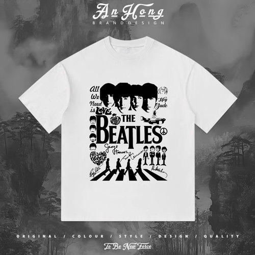披头士THE BEATLES摇滚乐队美式创意直喷印花短袖休闲纯棉男装T恤