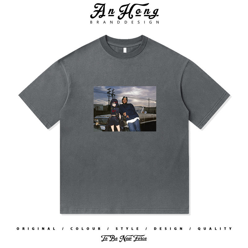 美式斩服少女Kill La Kill复古印花重磅纯棉短袖T恤男装百搭休闲