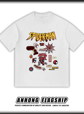 Spider-Man卡通动漫联名蜘蛛侠美式街头嘻哈潮流T恤纯棉短袖男装
