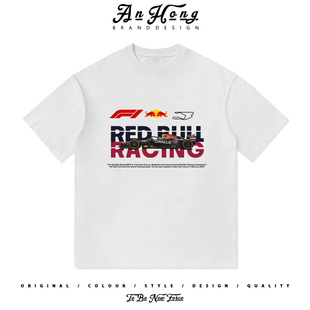 短袖 纯棉男装 T恤上衣 F1赛车维斯塔潘车队复古印花美式 红牛方程式