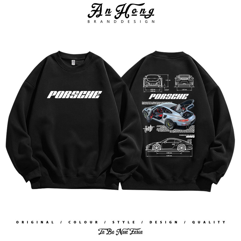保时捷GT2RS汽车改装文化小众设计感美式纯棉卫衣高街长袖T恤男装