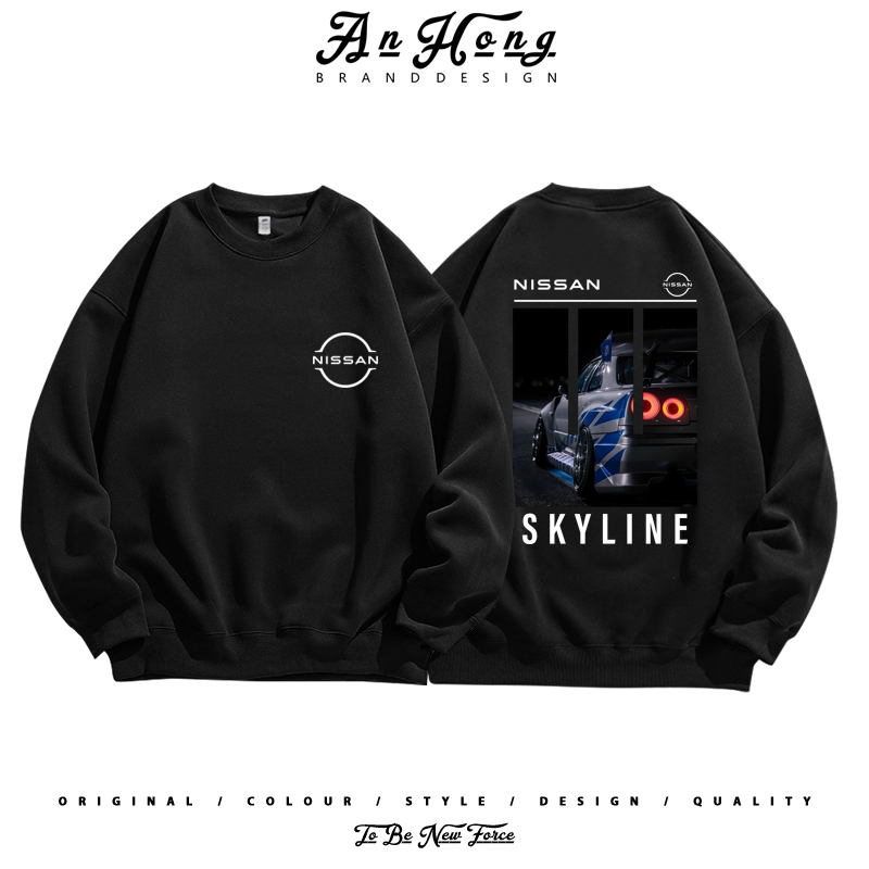 日产GTR尼桑汽车改装文化美式纯棉圆领卫衣男装宽松休闲长袖T恤衫