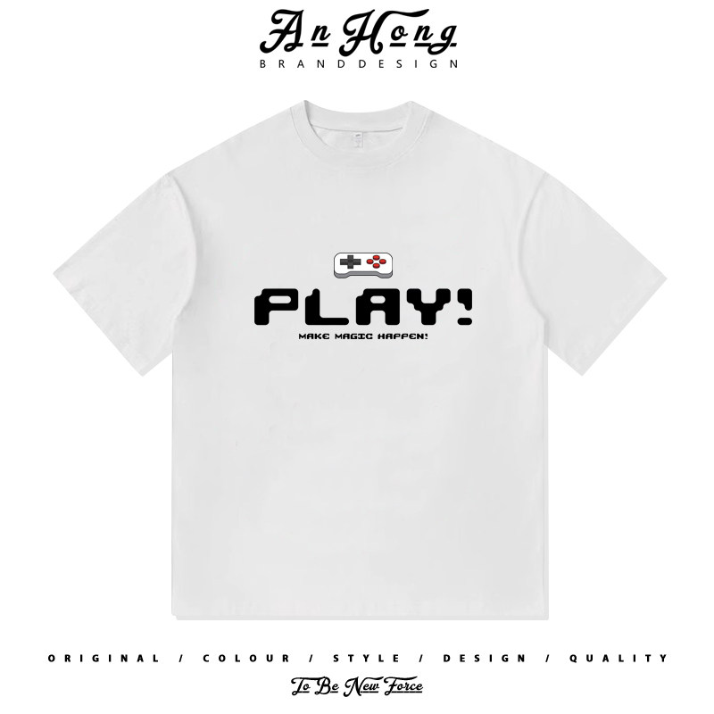 趣味街机电玩游戏小众设计印花美式纯棉短袖T恤男装宽松休闲上衣