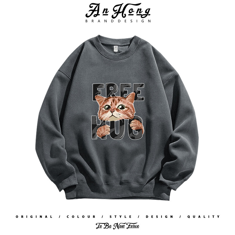 趣味搞怪哈基咪猫猫小众设计感美式纯棉卫衣男装百搭长袖T恤潮牌