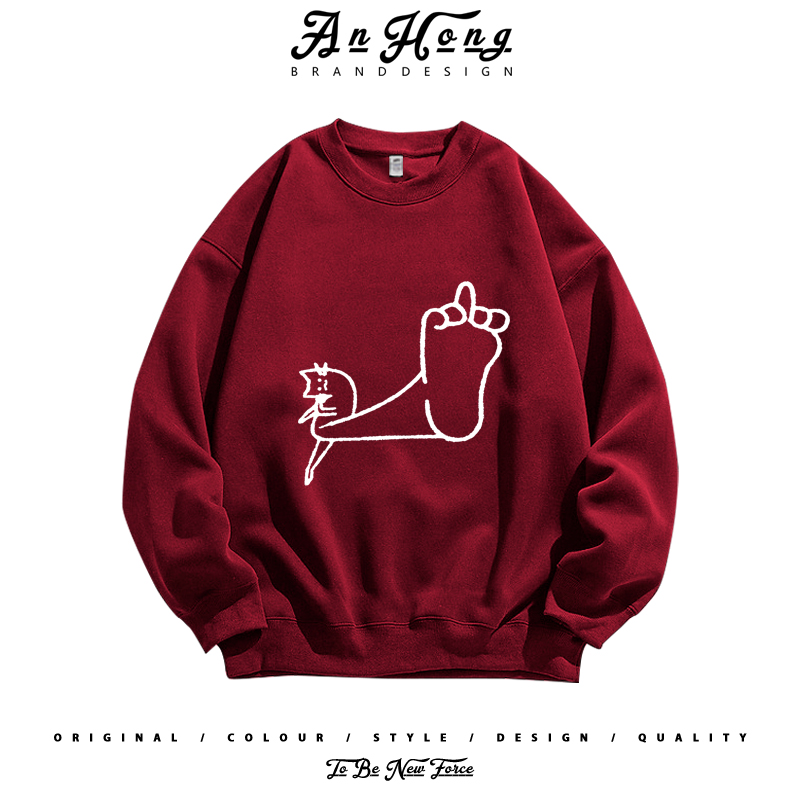 趣味带派不老铁抽象小众设计感美式纯棉圆领卫衣男装长袖T恤潮牌