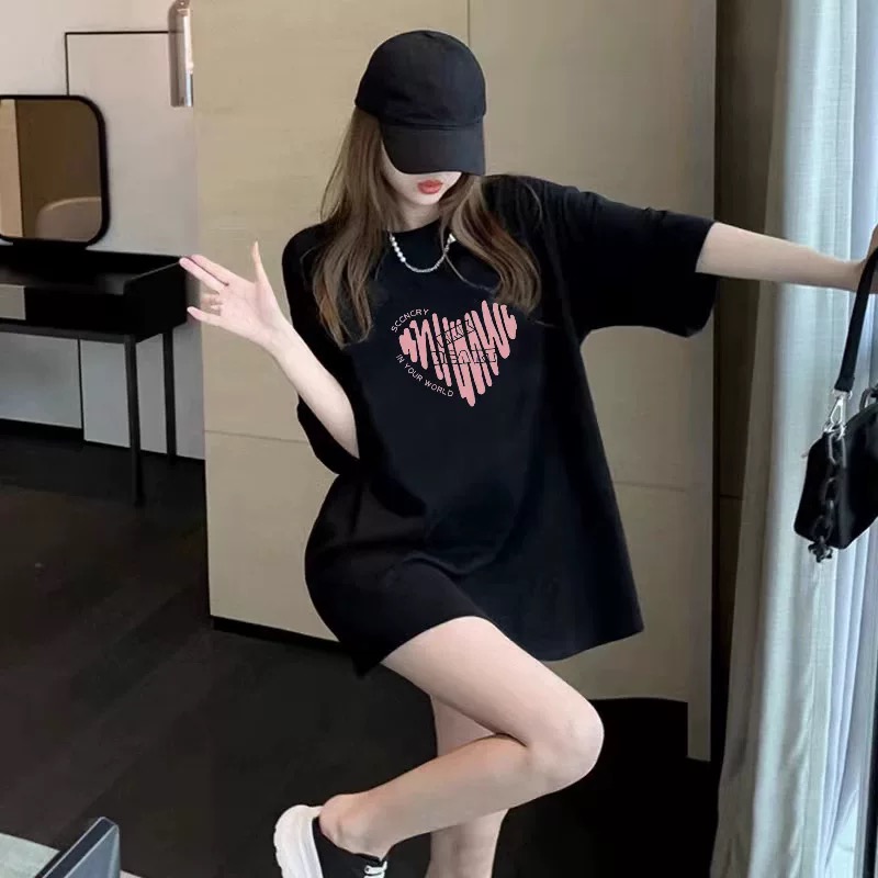 纯棉黑色短袖女t恤2025新款爆款夏季独特设计感小众上衣宽松体恤