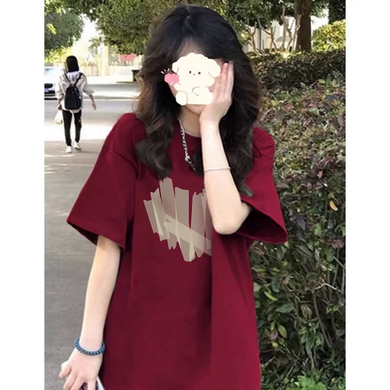 正肩短袖t恤女夏季新款纯棉舒适女士宽松大码半袖慵懒体恤小衫ins