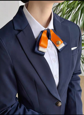 女士职业装领结橙色条纹藏青色领花银行电信工行空姐西装领带别针