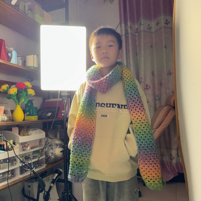雪妃尔琉璃云围巾diy毛线成品彩虹缤纷油画色包邮