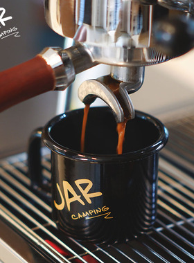 JAR CAMPING罐子户外露营杯黑色搪瓷杯复古珐琅咖啡杯马克杯家用
