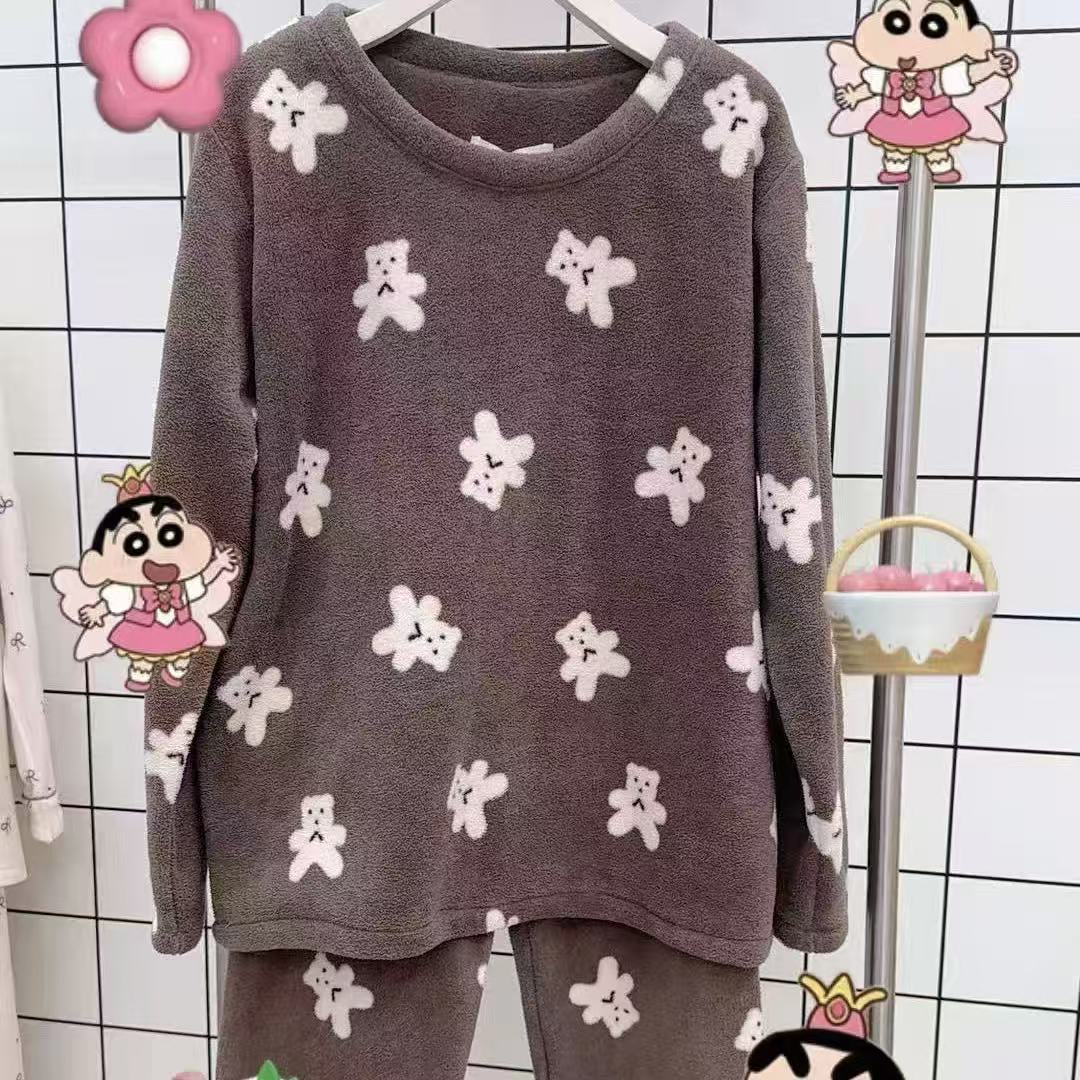 可爱甜美睡衣女款冬季2025年新款珊瑚绒法兰绒秋冬款套装家居服冬