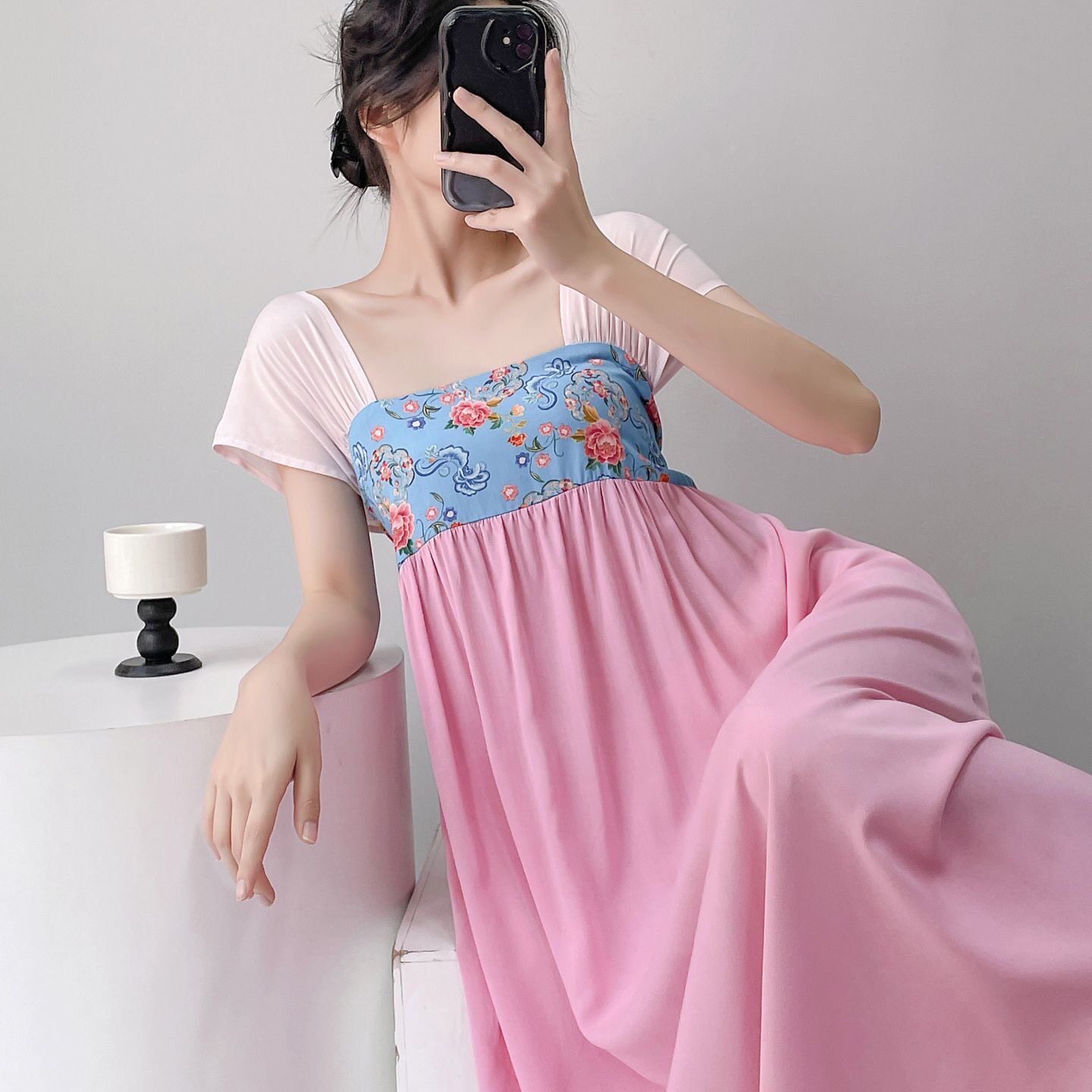 夏季温柔风棉绸睡裙中式汉服仙气睡裙