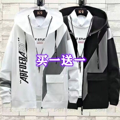 春秋男士外套潮流韩版工装夹克青少年学生薄款上衣服休闲连帽褂子