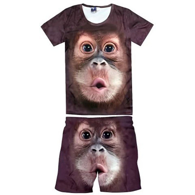 搞笑大猩猩休闲短袖大码短裤胖子套装男士夏季抽象搞怪绿巨人衣服