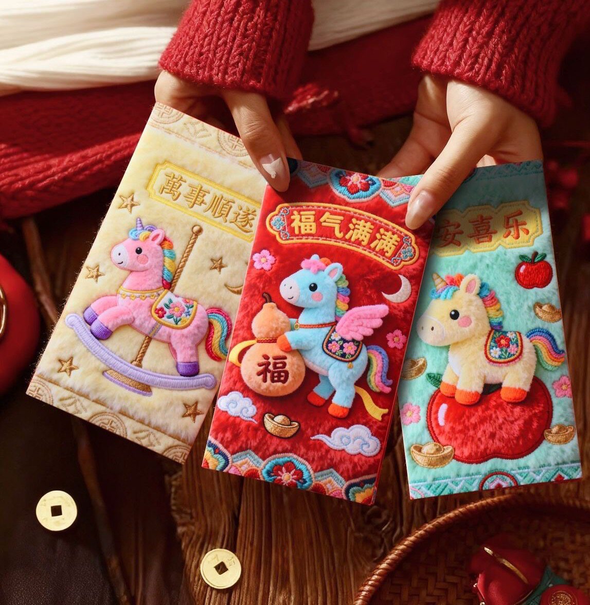 2026马年红包可爱5D裸眼视觉效防平面刺绣卡通利是封新年压岁红包