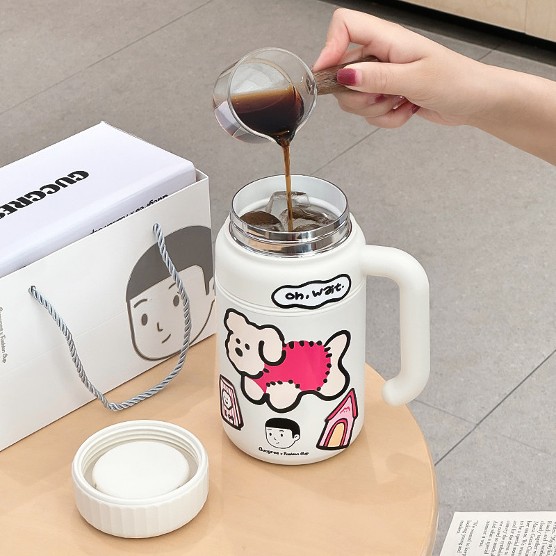 保温杯大容量陶瓷涂层水杯女办公室简约带把手泡茶杯子男生咖啡杯