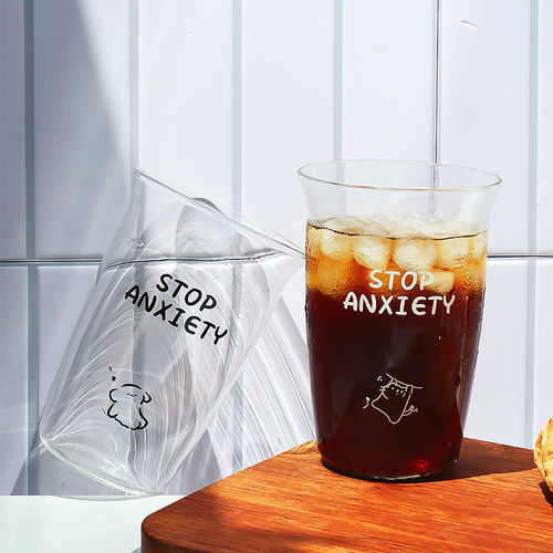 可爱大容量夏季新款女生咖啡杯家用高硼硅吸管杯玻璃杯水杯杯子