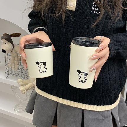 可爱咖啡杯女生办公室保温杯水杯不锈钢吸管杯子便携家用高级感