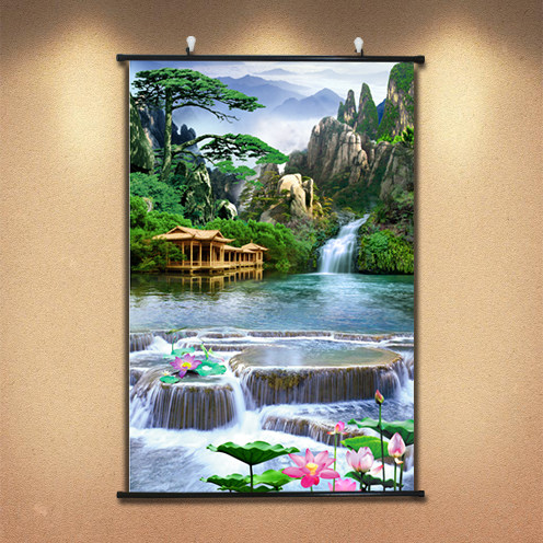 仙家堂口挂画佛堂山水画人间仙境海报贴画有山有水亭子无活物动物